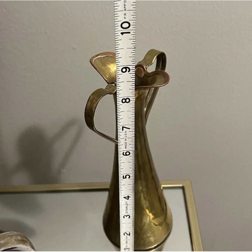 Vintage Russian Brass‎ Pitcher Vase Hammered Mid Century Modern Handmade